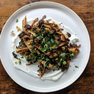 Mushroom & Herbs on Greek yogurt Food photography